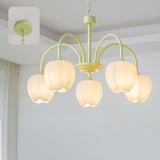 Tulip Matcha Green Crown Chandelier with White Glass Shades for Modern Living Spaces