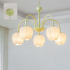 Tulip Matcha Green Crown Chandelier with White Glass Shades for Modern Living Spaces