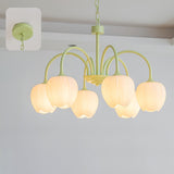 Tulip Matcha Green Crown Chandelier with White Glass Shades for Modern Living Spaces