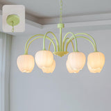 Tulip Matcha Green Crown Chandelier with White Glass Shades for Modern Living Spaces