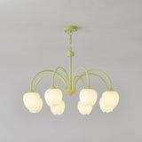Tulip Matcha Green Crown Chandelier with White Glass Shades for Modern Living Spaces