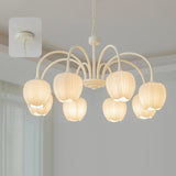 Tulip Matcha Green Crown Chandelier with White Glass Shades for Modern Living Spaces