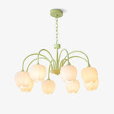 Tulip Matcha Green Crown Chandelier with White Glass Shades for Modern Living Spaces