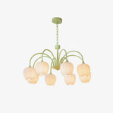 Tulip Matcha Green Crown Chandelier with White Glass Shades for Modern Living Spaces