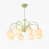 Tulip Matcha Green Crown Chandelier with White Glass Shades for Modern Living Spaces