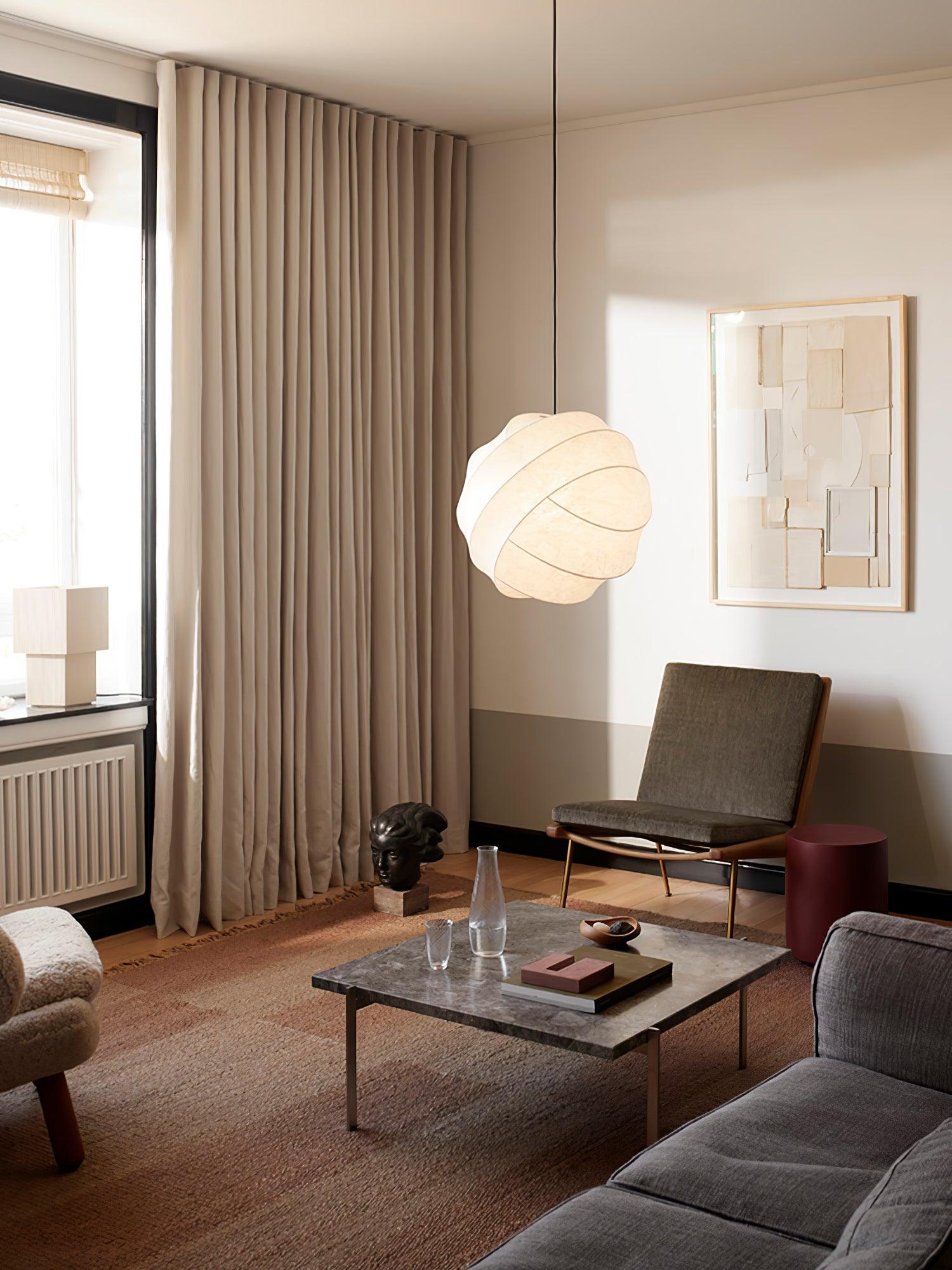 Turner Modern Cocoon Sphere Pendant Light Geometric Hanging Ceiling Lamp in White and Black
