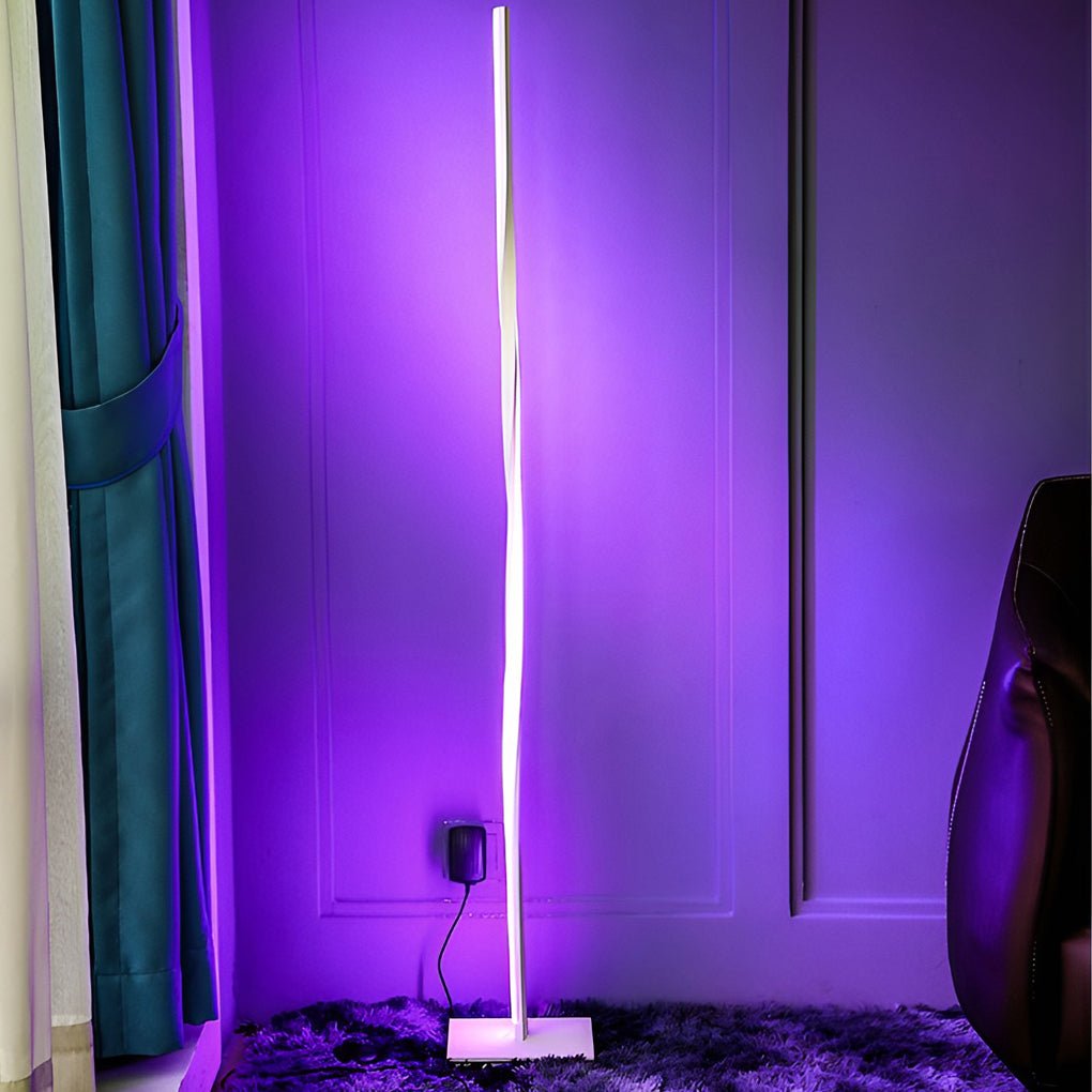 Modern 49 Inch Black Aluminum Spiral LED Floor Lamp with Dimmable RGB Lighting for Living Rooms