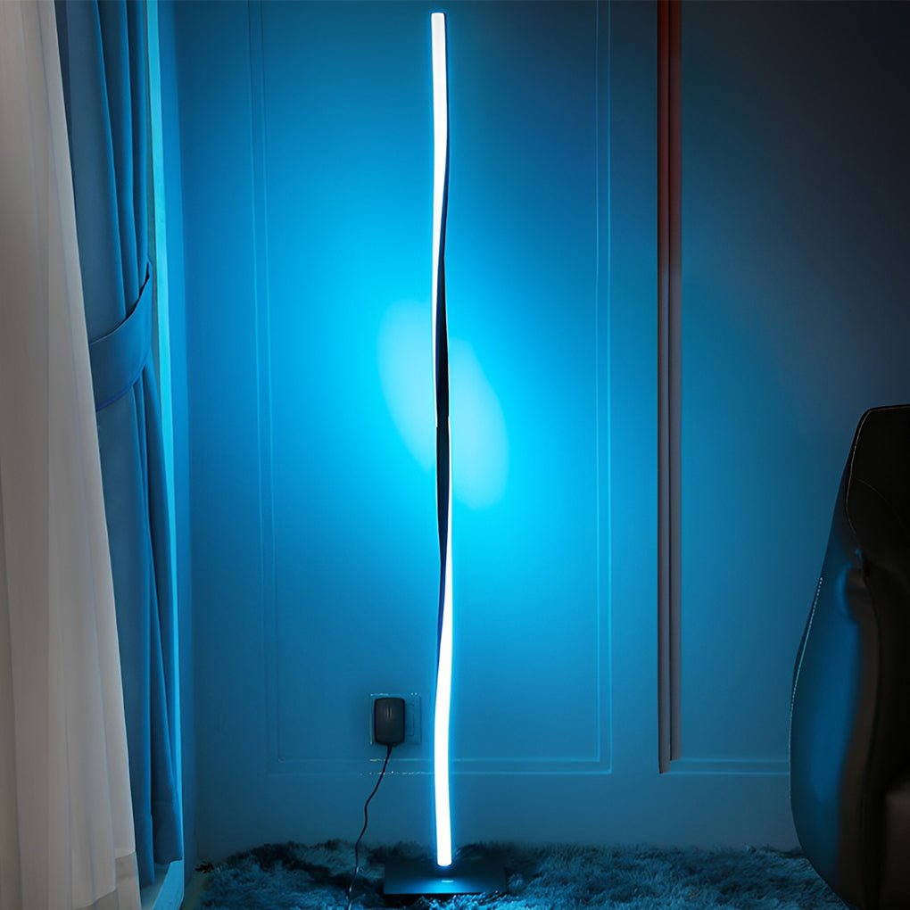 Modern 49 Inch Black Aluminum Spiral LED Floor Lamp with Dimmable RGB Lighting for Living Rooms