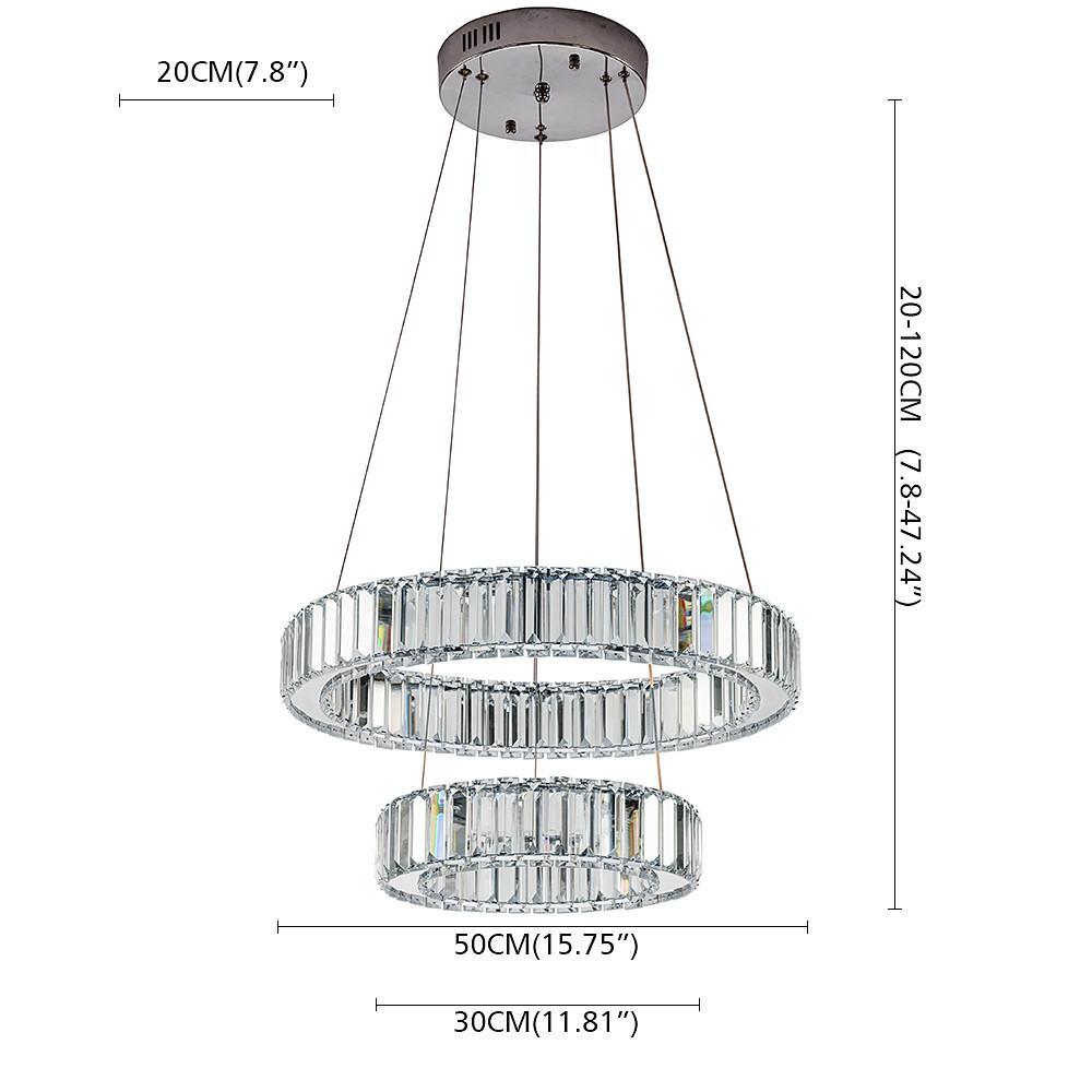 Two Tier Gold Steel and Crystal LED Chandelier Modern Ring Pendant Light for Dining Room