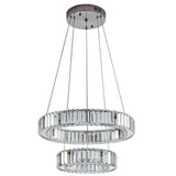 Two Tier Gold Steel and Crystal LED Chandelier Modern Ring Pendant Light for Dining Room