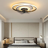 Modern Geometric LED Ceiling Fan with Interconnected Ring Design 20 Inch Low Profile Flush Mount Light