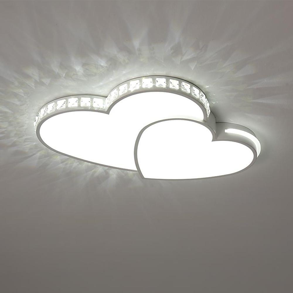 Romantic Gold Double Heart LED Flush Mount Ceiling Light Dimmable Fixture for Bedrooms