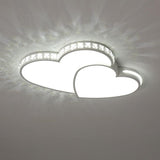 Romantic Gold Double Heart LED Flush Mount Ceiling Light Dimmable Fixture for Bedrooms