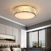 Nordic Crystal Drum LED Ceiling Light Brass Gold Flush Mount Fixture for Kitchen Living Room