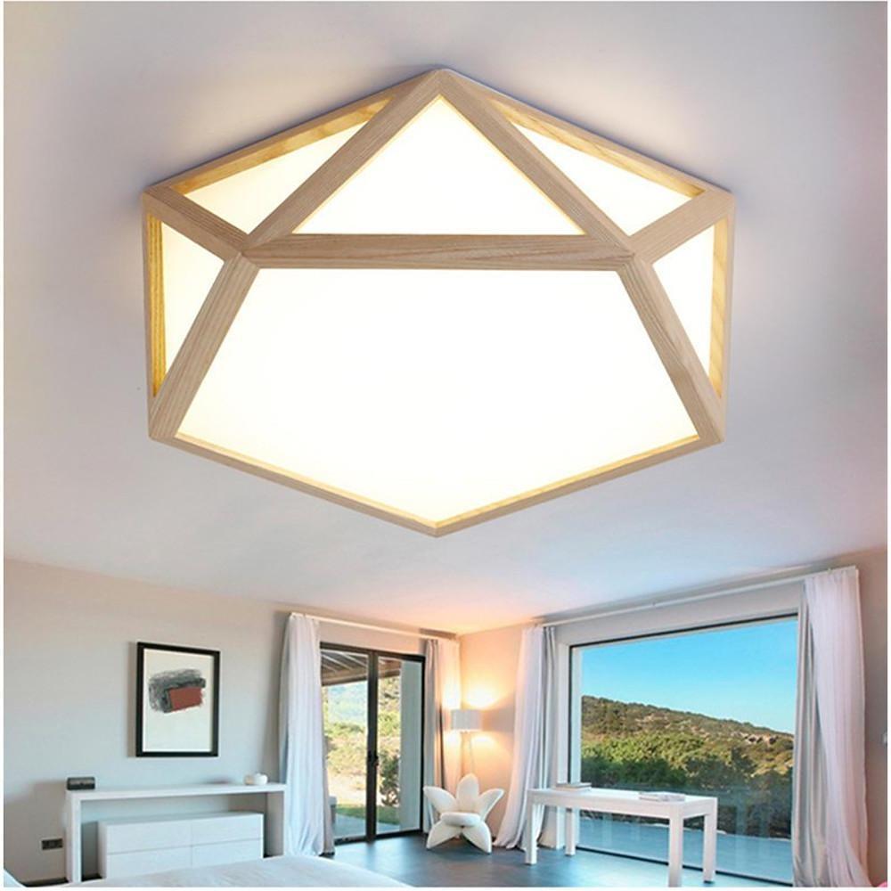Geometric Rustic Bamboo LED Flush Mount Ceiling Light Modern Wood Indoor Fixture