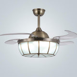 Bronze Retractable Blade Ceiling Fan with Integrated LED Light and Glass Shade for Bedrooms