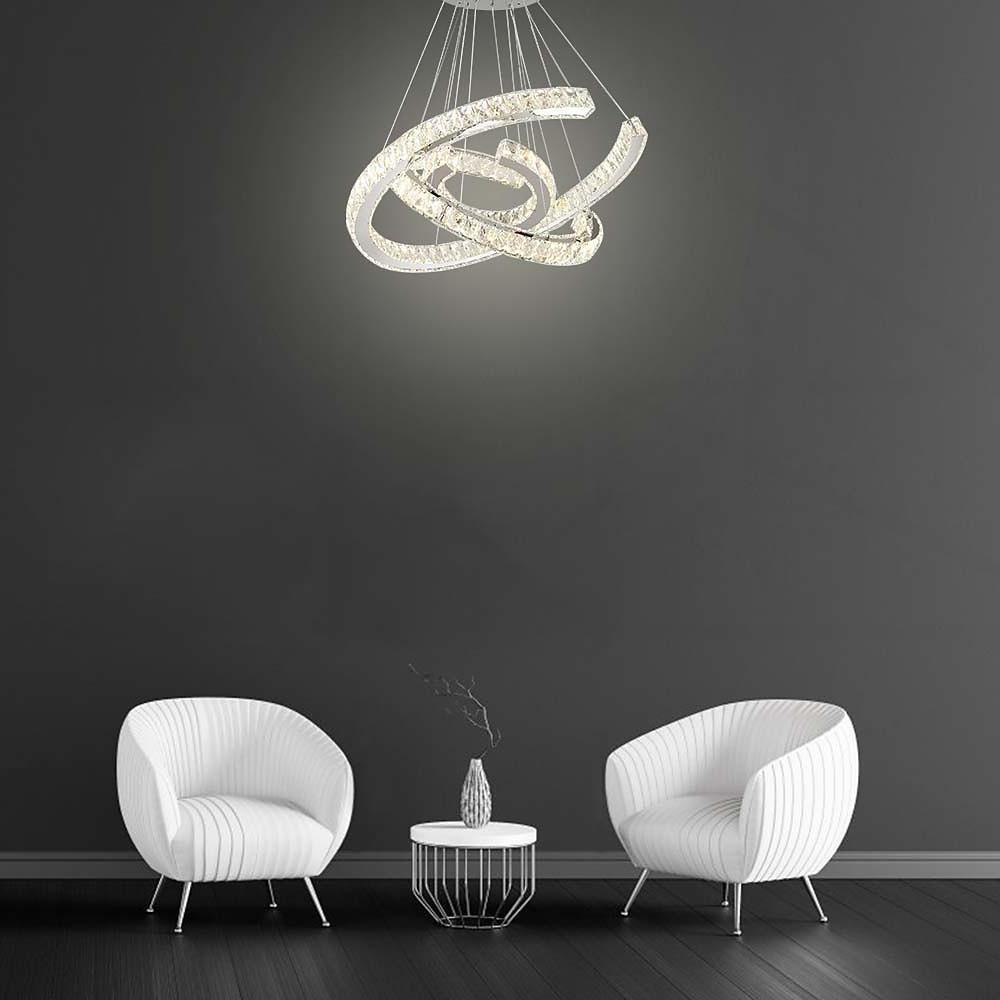 Modern Wave Crystal LED Flush Mount Ceiling Light Stainless Steel Fixture for Dining Room