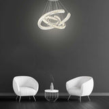 Modern Wave Crystal LED Flush Mount Ceiling Light Stainless Steel Fixture for Dining Room