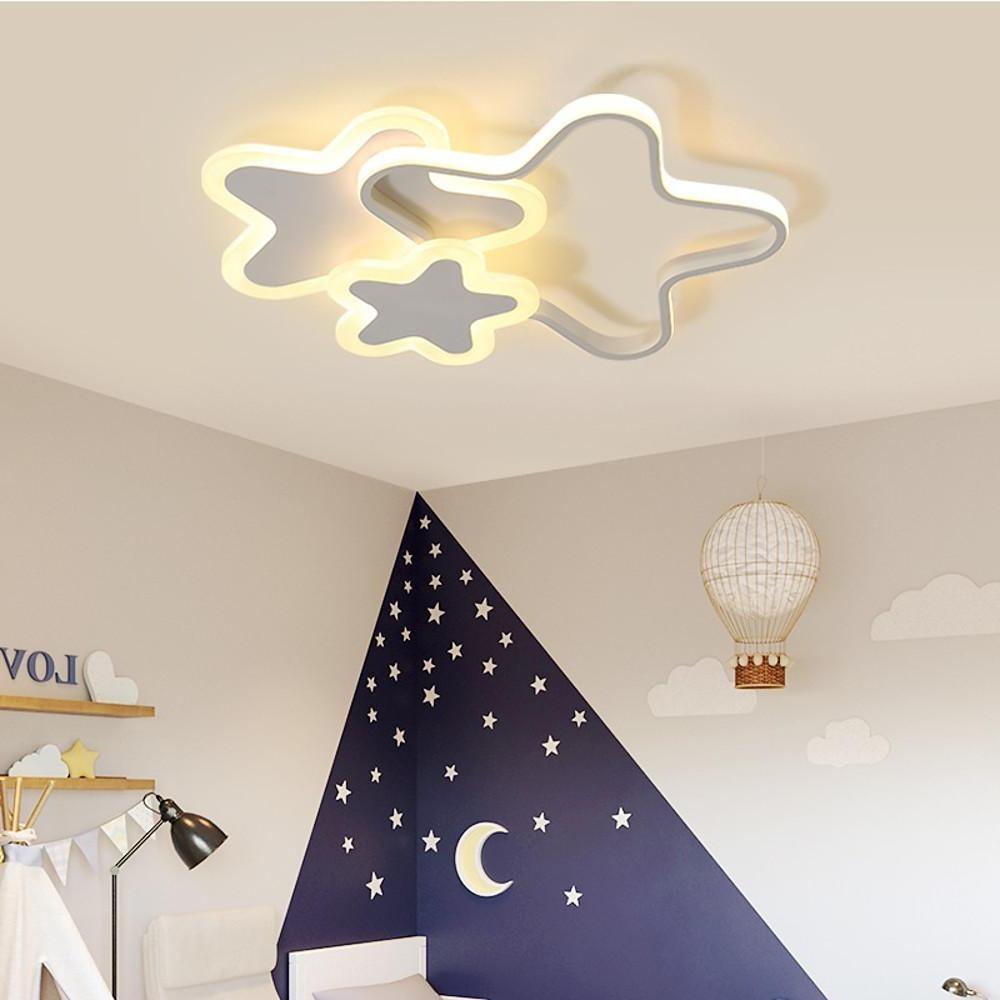 Modern Triple Star LED Flush Mount Ceiling Light for Childrens Bedroom and Nursery Decor