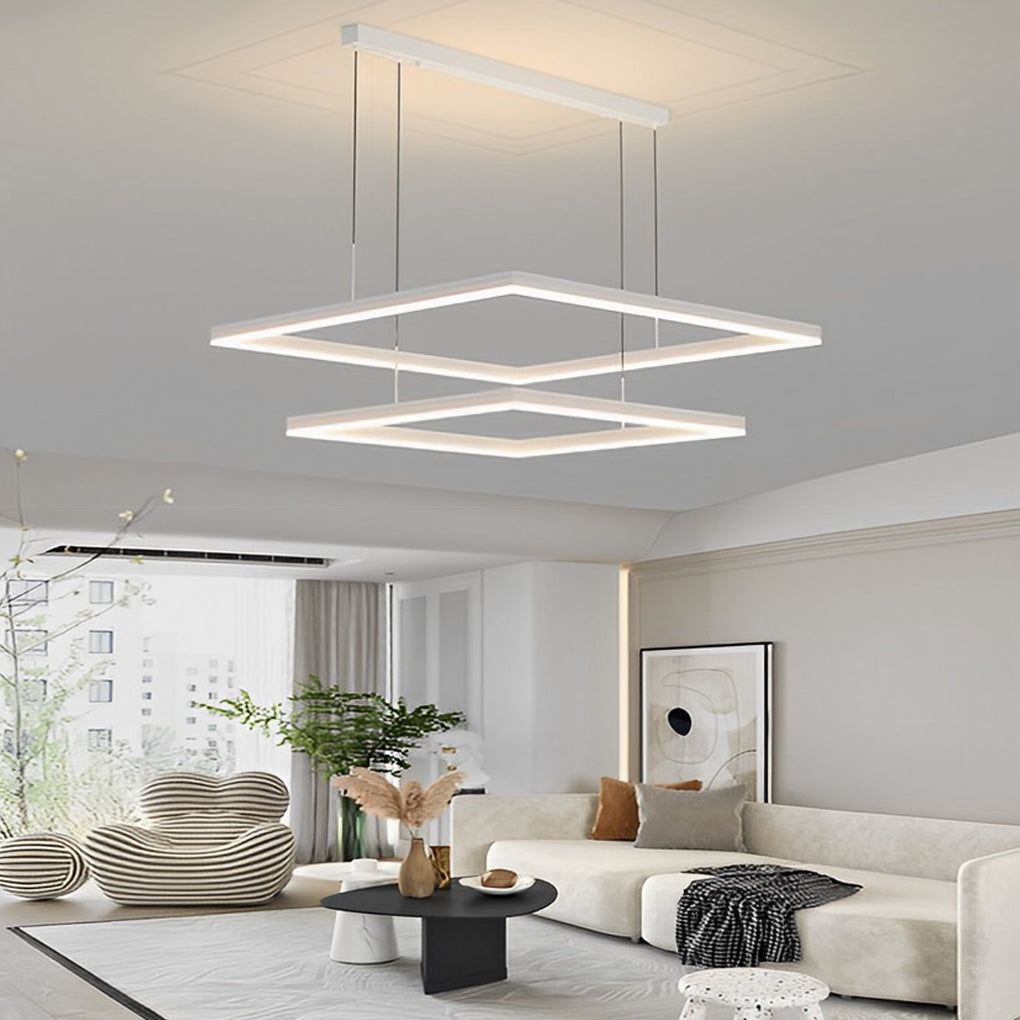 Ultra Thin Modern White Square LED Ring Chandelier Three Step Dimming Ceiling Light