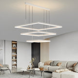 Ultra Thin Modern White Square LED Ring Chandelier Three Step Dimming Ceiling Light