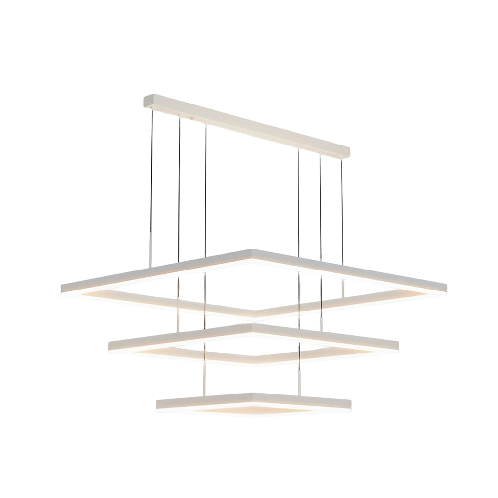 Ultra Thin Modern White Square LED Ring Chandelier Three Step Dimming Ceiling Light