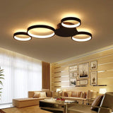 Modern LED Multi Circle Flush Mount Ceiling Light with Dimmable Tri Color Aluminum Rings