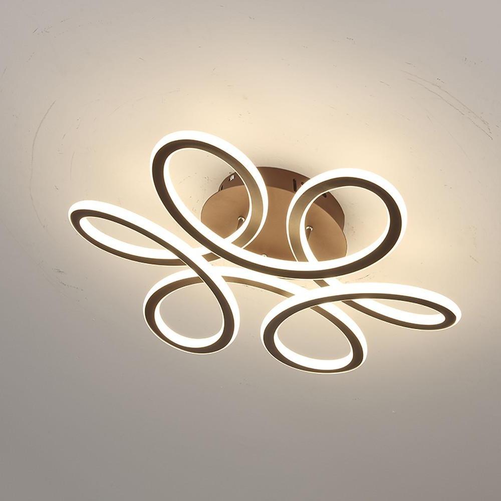Elegant Swirl Flower Dimmable LED Ceiling Light Modern Flush Mount Fixture in Gold or Coffee
