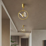 Elegant Butterfly Ring LED Semi Flush Mount Ceiling Light with Gold Copper Finish for Hallway