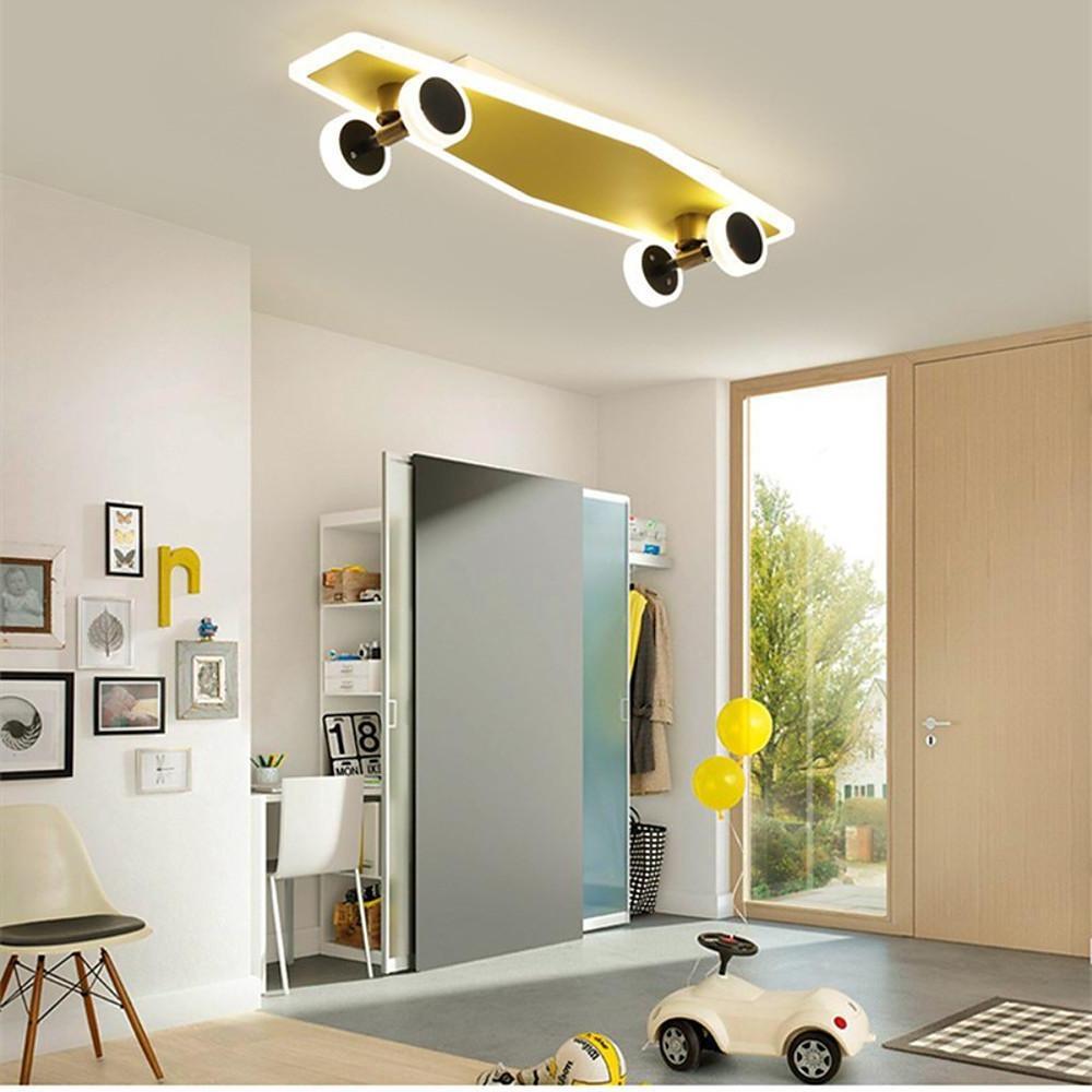Creative Gold Skateboard Shaped LED Flush Mount Ceiling Light for Kids Room Dimmable Lighting