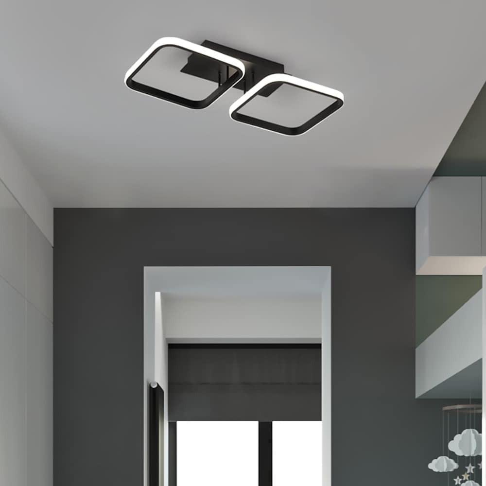 Geometric Double Square LED Flush Mount Ceiling Light Fixture for Modern Living Rooms and Bedrooms