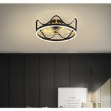 Modern Crown Shape LED Ceiling Fan with Light Dimmable Flush Mount Gold and Black Finish