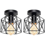 Traditional Black Metal Wire Frame Lantern Outdoor Flush Mount LED Ceiling Light
