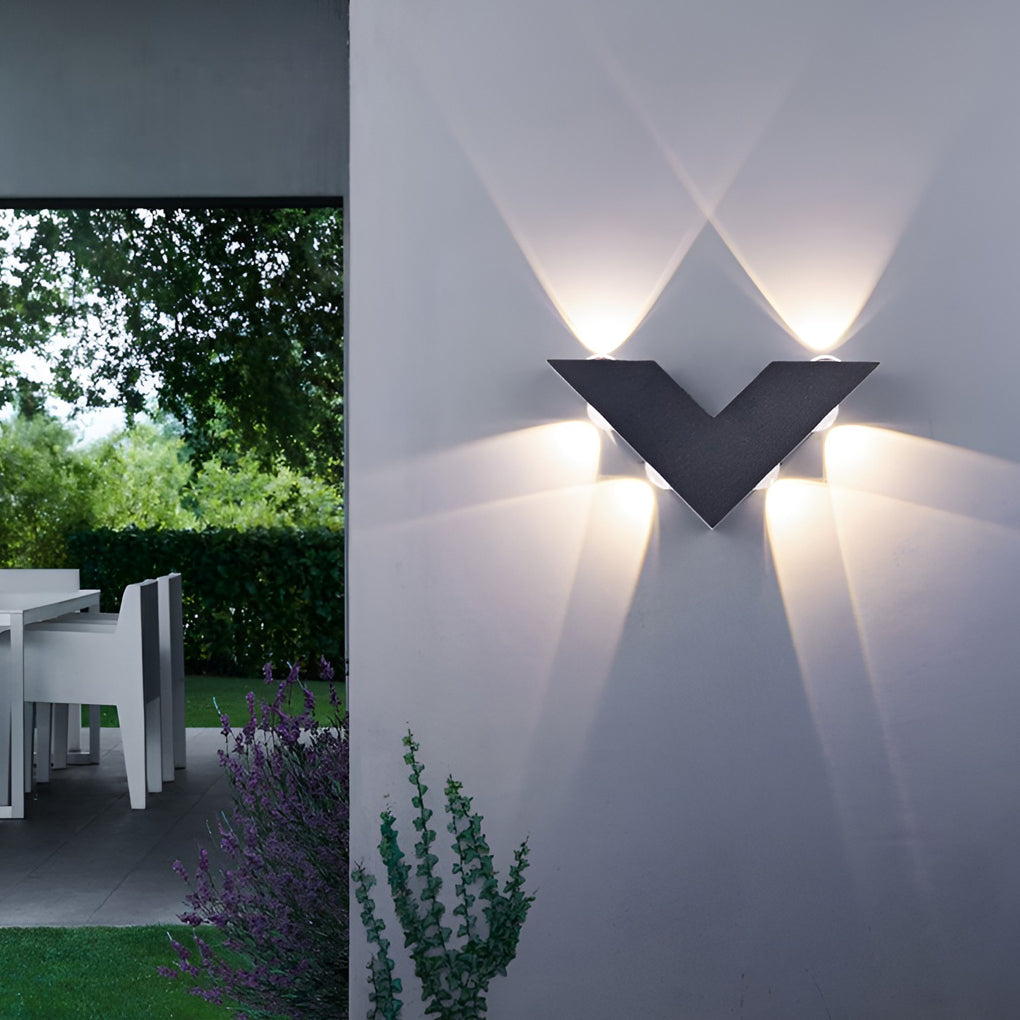V Shaped Modern Outdoor LED Wall Sconce Waterproof Black Exterior Light for Garden and Entryway