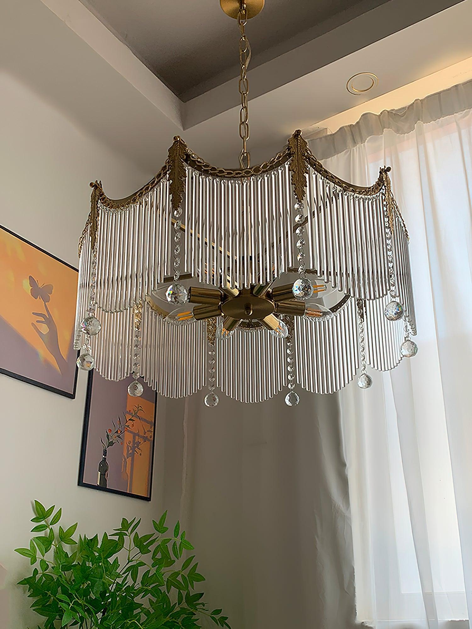 Vacarro Modern Tiered Metal Chandelier Luxury Brass and Glass Pendant Light for Dining Room