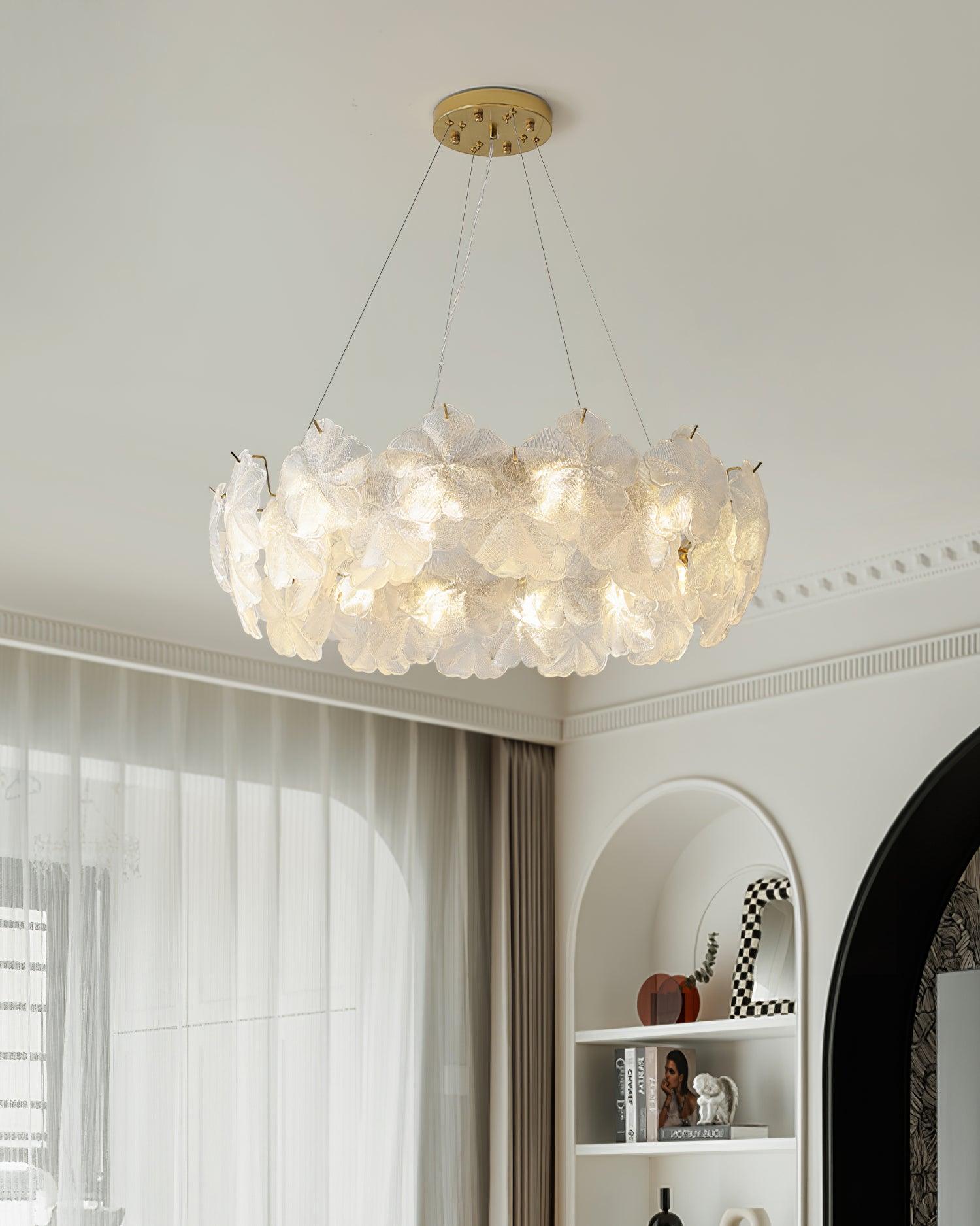 Valery Modern Glass Petal Chandelier Gold Luxury Flush Mount Ceiling Light for Dining Room