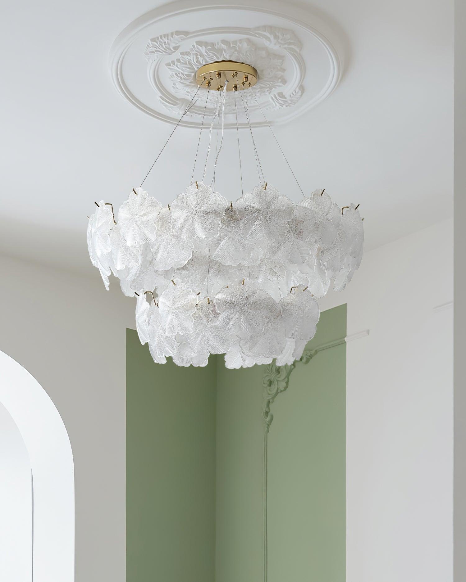 Valery Modern Glass Petal Chandelier Gold Luxury Flush Mount Ceiling Light for Dining Room