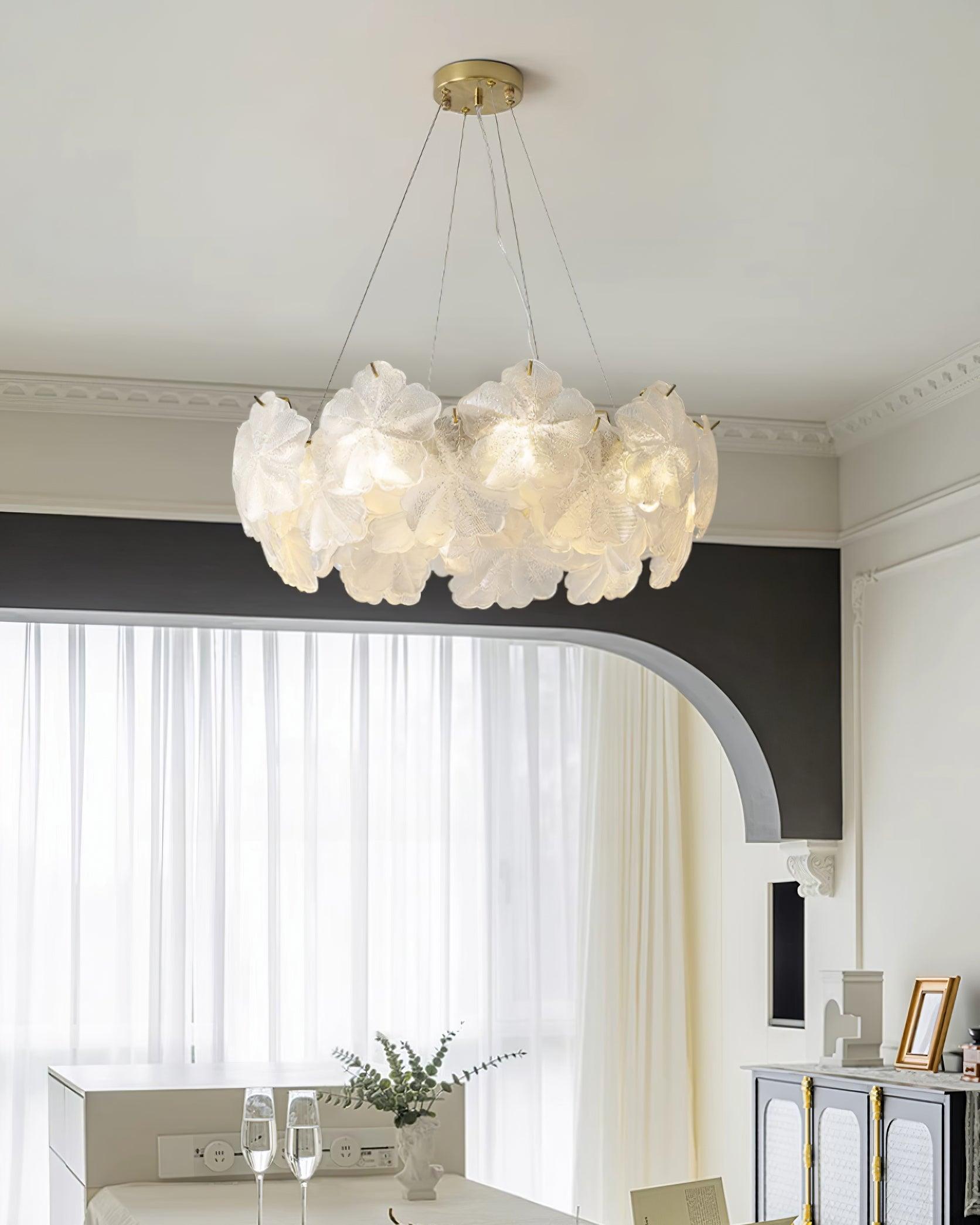 Valery Modern Glass Petal Chandelier Gold Luxury Flush Mount Ceiling Light for Dining Room