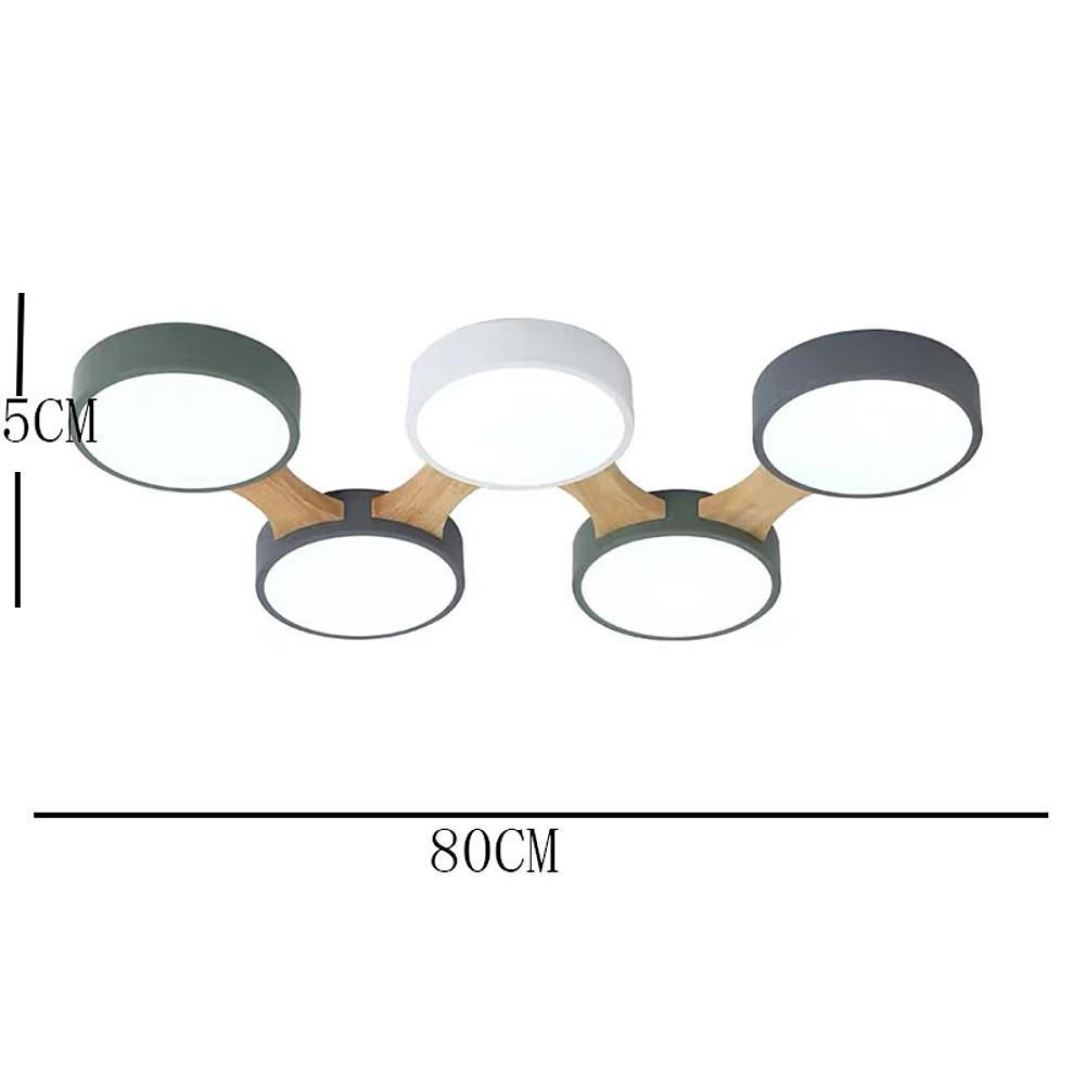 Modern Geometric Wood LED Flush Mount Ceiling Light with Dimmable Circular 5 Light Design