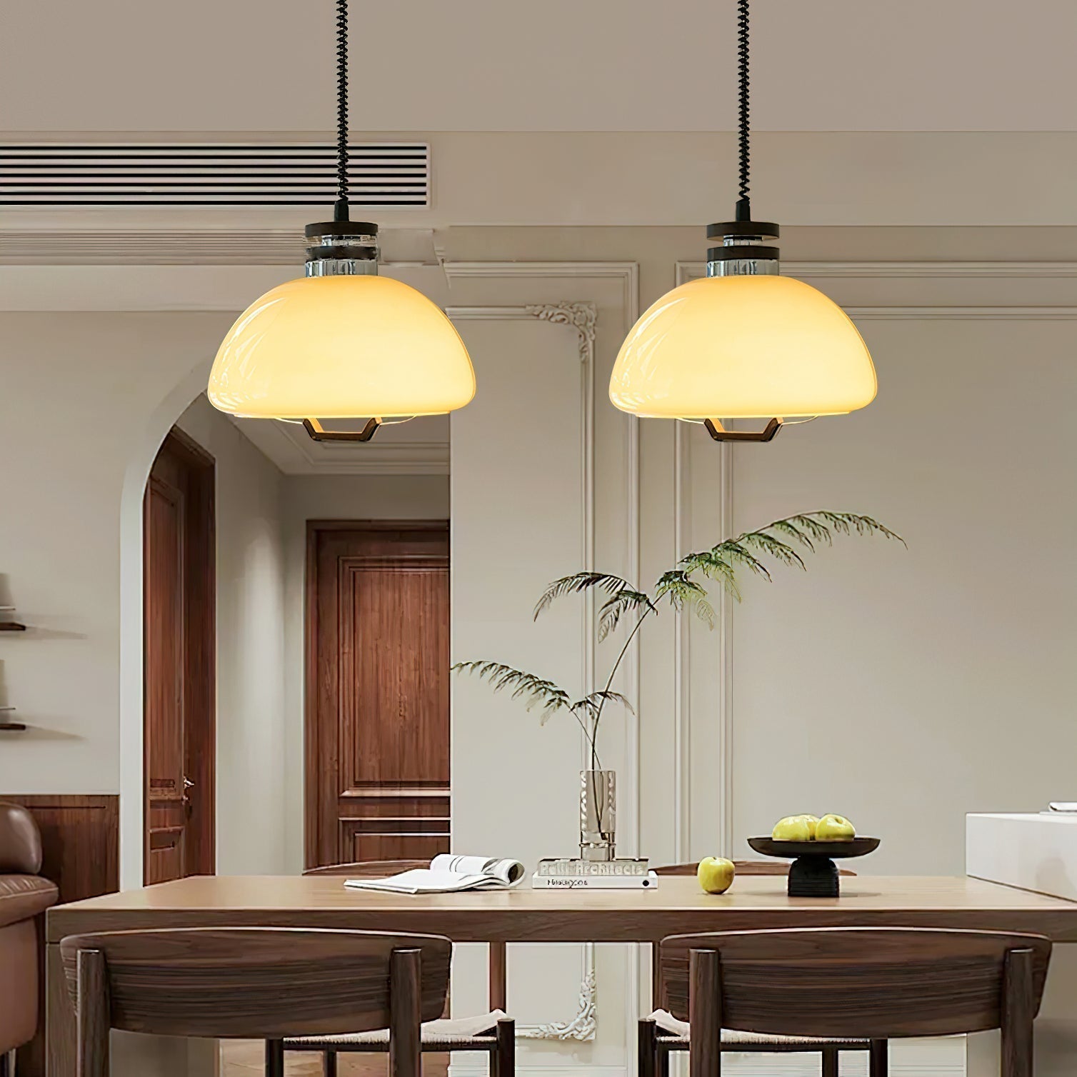 Vela Pudding Glass and Wood Pendant Light with Adjustable Retractable Cable