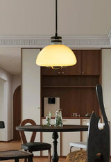 Vela Pudding Glass and Wood Pendant Light with Adjustable Retractable Cable