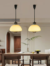Vela Pudding Glass and Wood Pendant Light with Adjustable Retractable Cable