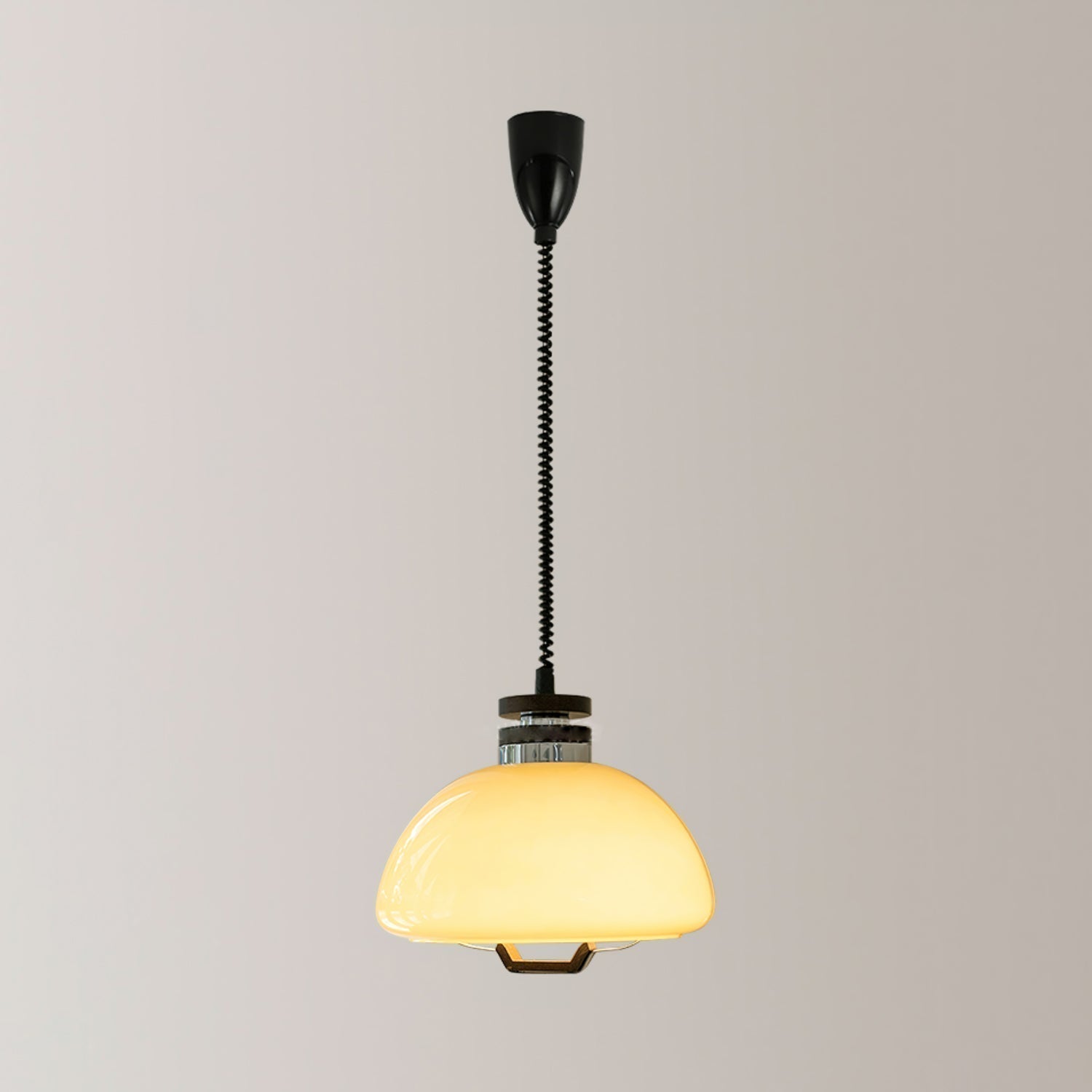 Vela Pudding Glass and Wood Pendant Light with Adjustable Retractable Cable
