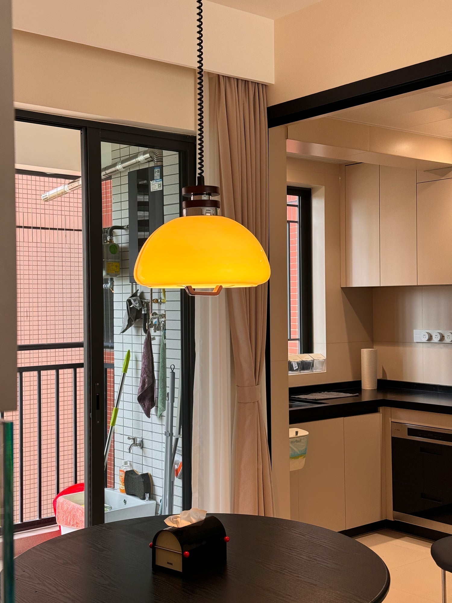 Vela Pudding Glass and Wood Pendant Light with Adjustable Retractable Cable