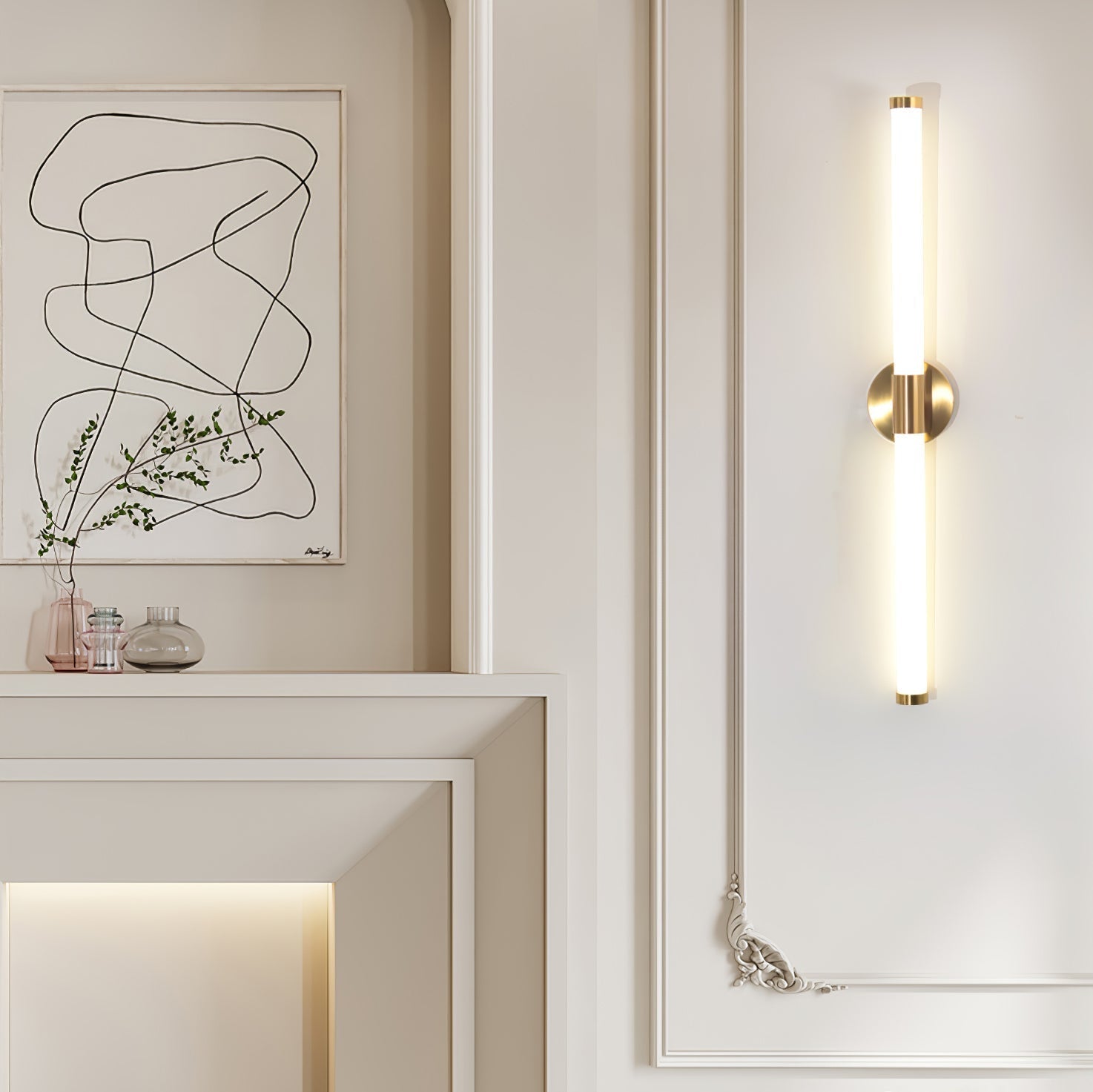 Vertical Gold Tubo Linear LED Wall Lamp Modern Minimalist Architectural Sconce Lighting