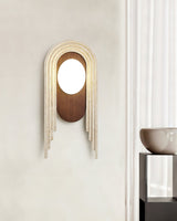Vima Yellow Travertine and Wood LED Wall Sconce Minimalist Stone Indoor Light Fixture