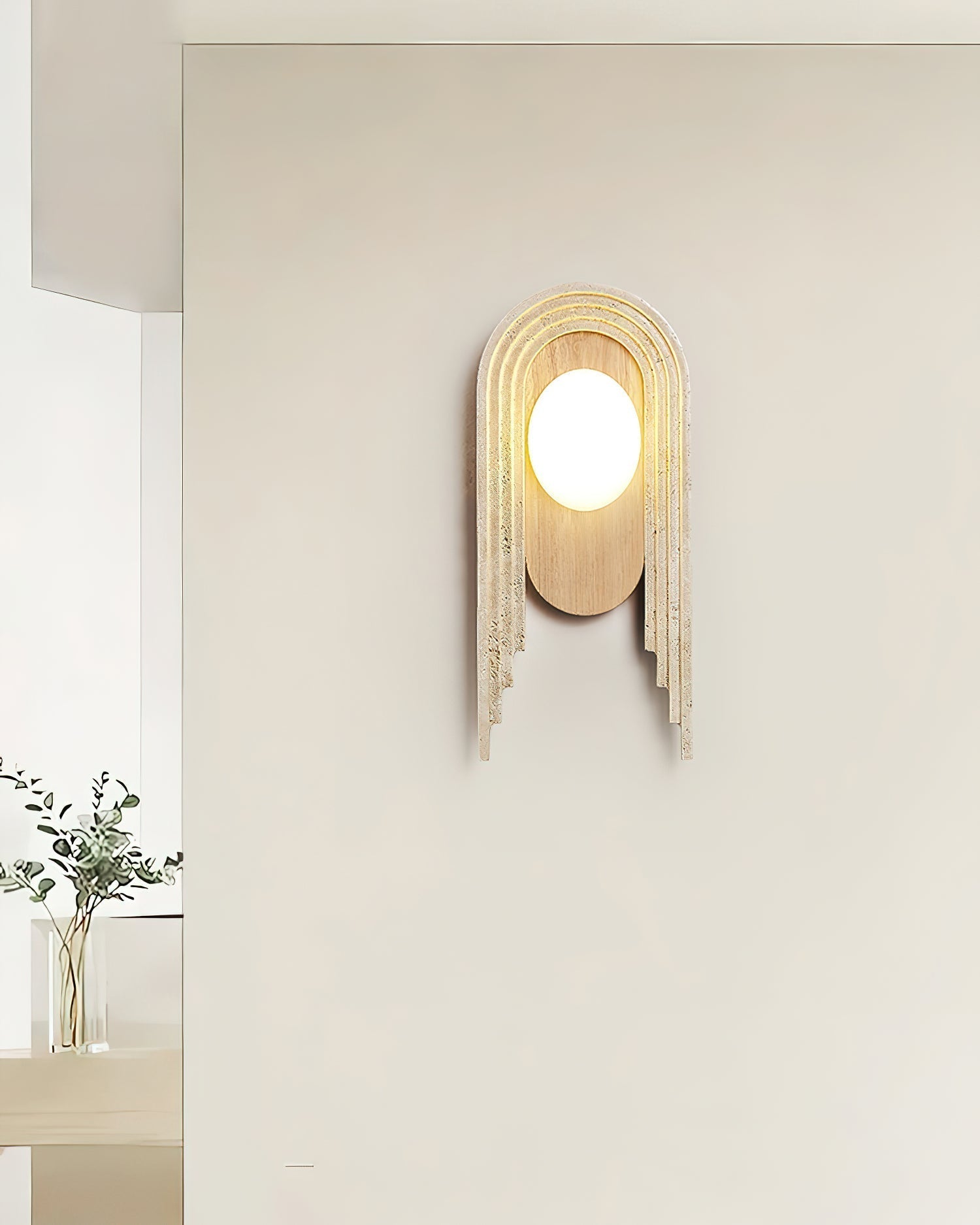 Vima Yellow Travertine and Wood LED Wall Sconce Minimalist Stone Indoor Light Fixture