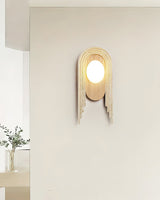 Vima Yellow Travertine and Wood LED Wall Sconce Minimalist Stone Indoor Light Fixture