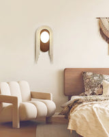 Vima Yellow Travertine and Wood LED Wall Sconce Minimalist Stone Indoor Light Fixture