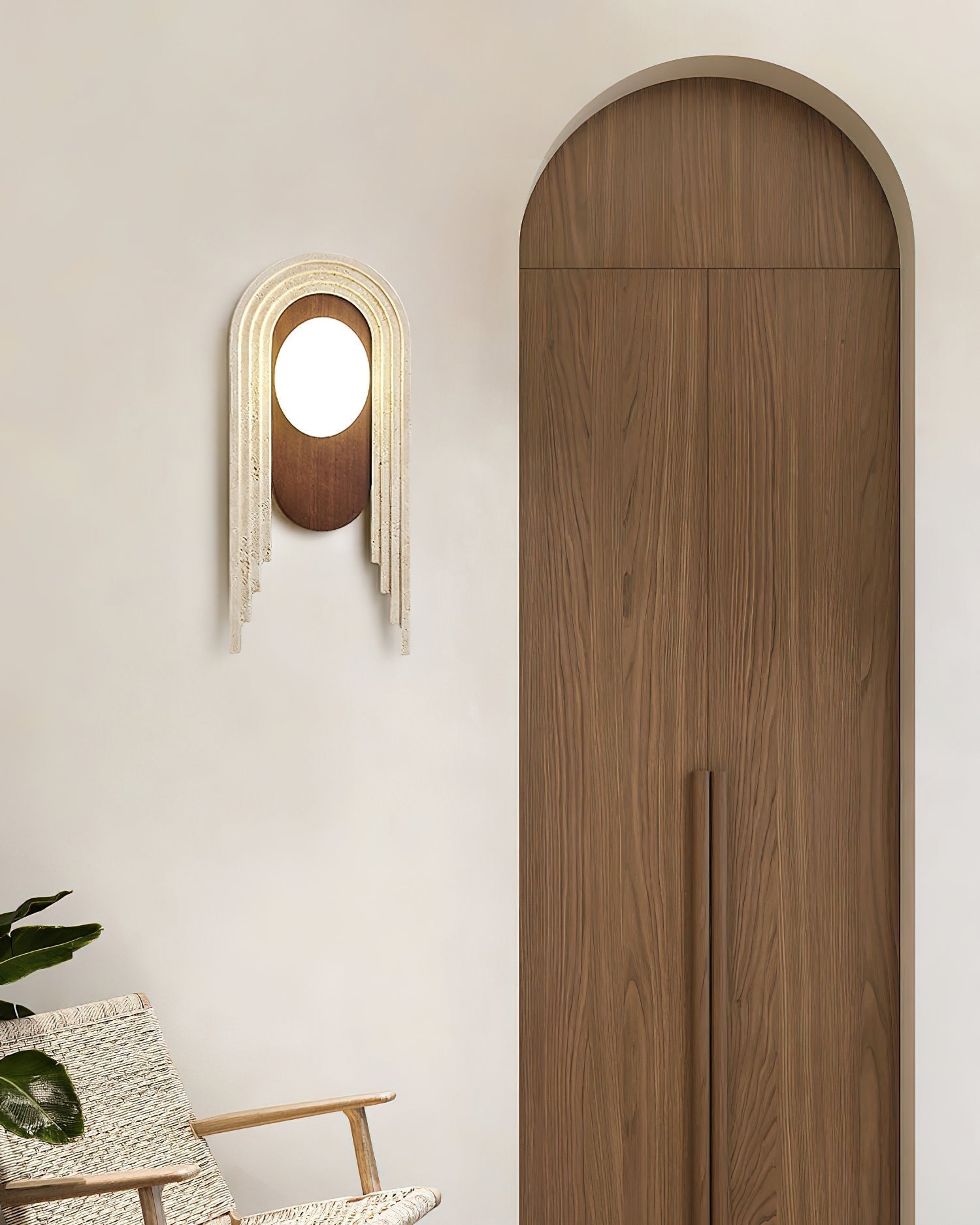 Vima Yellow Travertine and Wood LED Wall Sconce Minimalist Stone Indoor Light Fixture